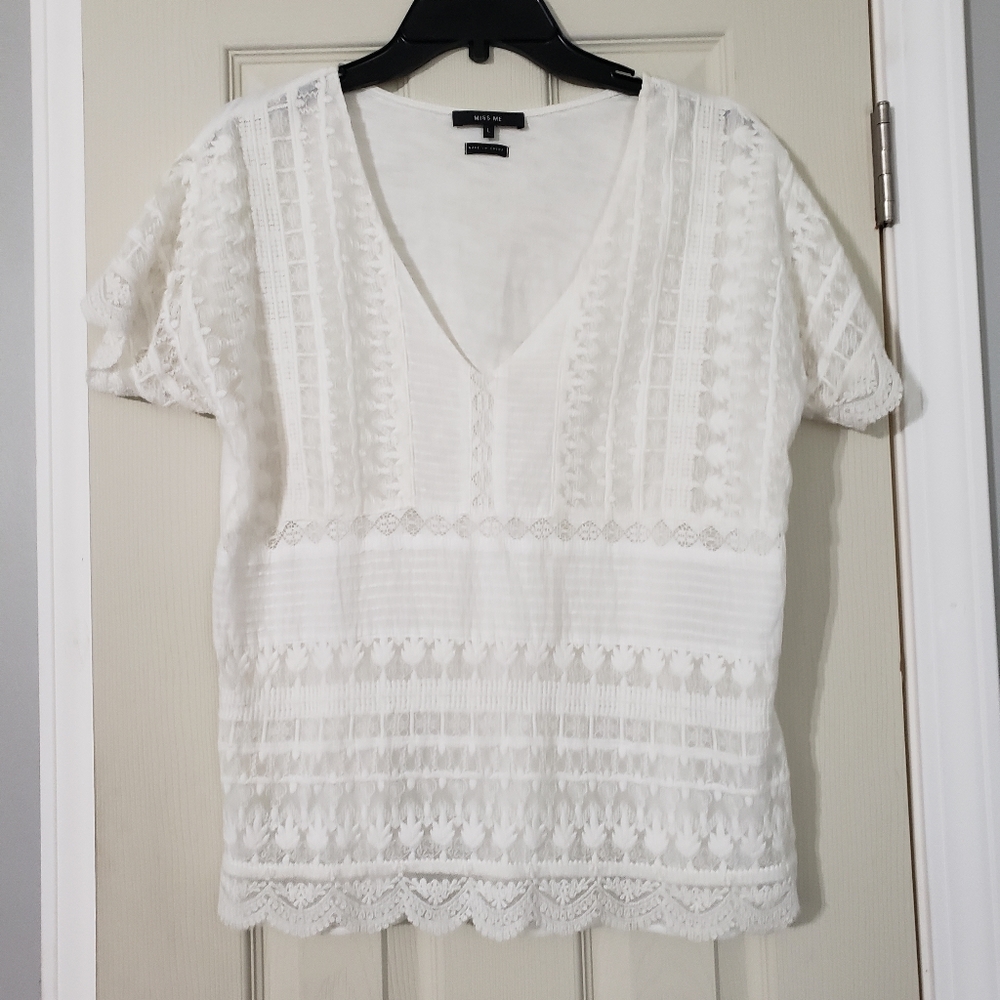 Miss Me White Lace Top Sz L